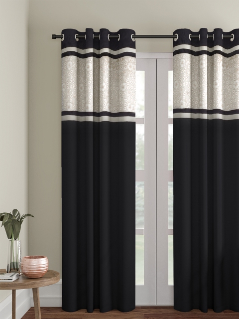 

eyda Black & Cream-Coloured Single Room Darkening Door Curtain