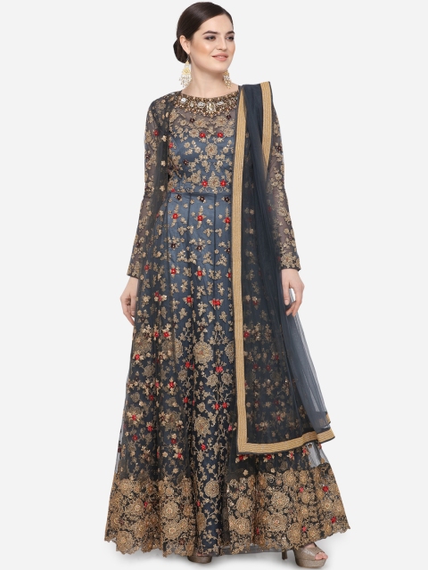 

Stylee LIFESTYLE Grey Net Semi-Stitched Dress Material