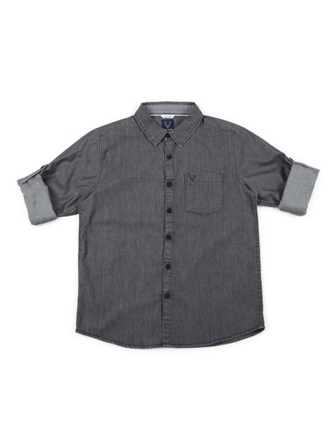 

Allen Solly Junior Boys Grey Regular Fit Solid Denim Casual Shirt