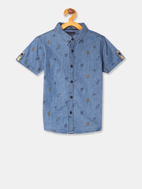 

Cherokee Boys Blue Printed Regular Fit Casual Chambray Shirt