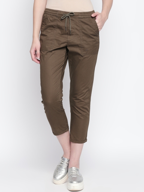 

Honey by Pantaloons Women Olive Brown Regular Fit Solid Cigarette Trousers