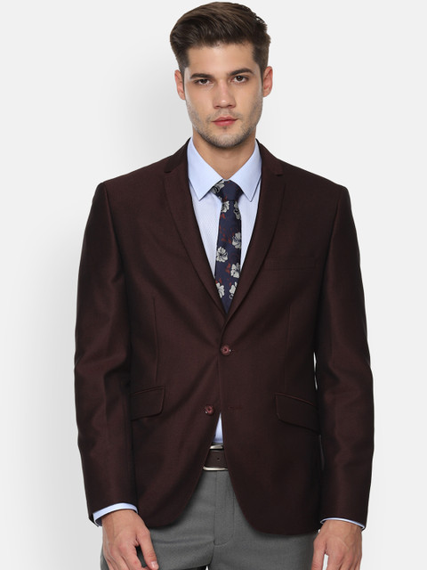 

V Dot Men Maroon Self Design Single-Breasted Slim-Fit Blazer