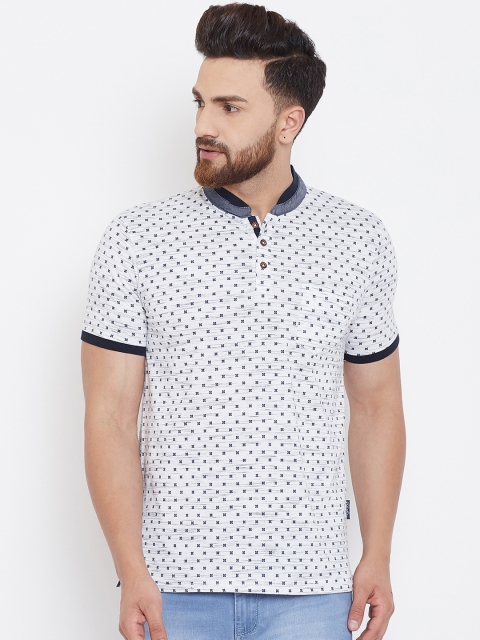 

Adobe Men White Printed Mandarin Collar T-shirt