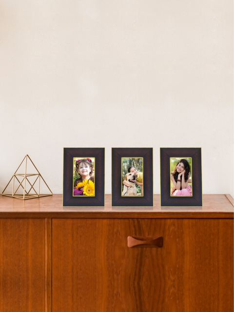 

RANDOM Set of 3 Brown & Gold-Toned Individual Table-Top Photo Frames