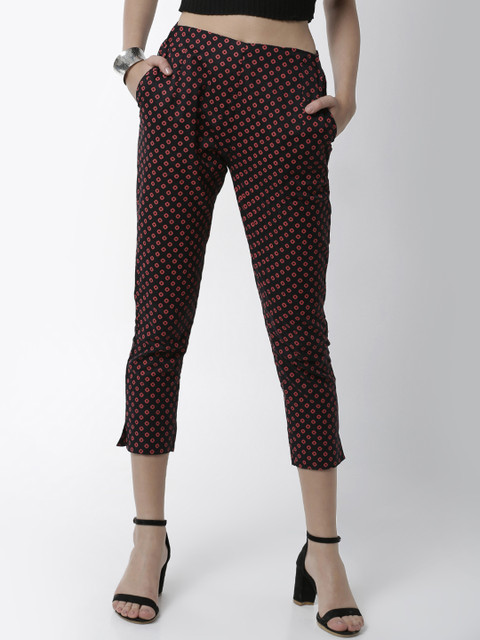 

De Moza Women Black & Red Skinny Fit Printed Cigarette Trousers
