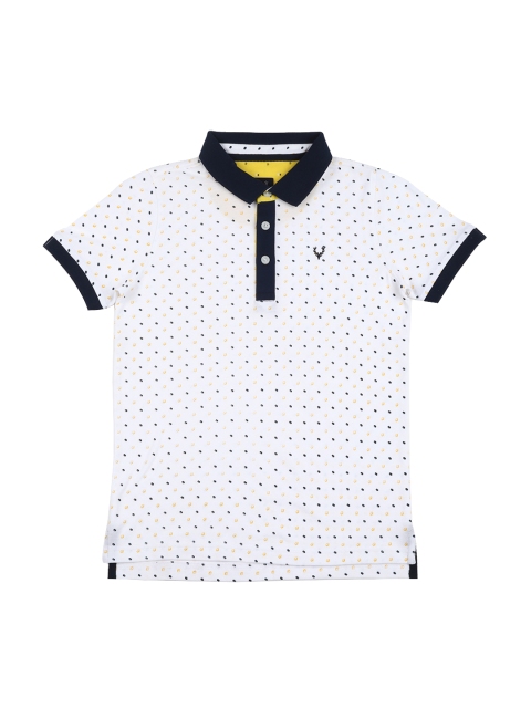 

Allen Solly Junior Boys White & Navy Blue Printed Polo Collar T-shirt
