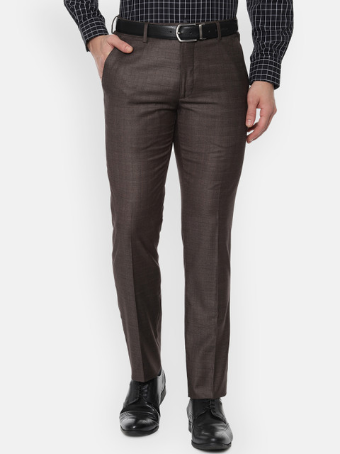 

Van Heusen Men Brown Slim Fit Self Design Formal Trousers