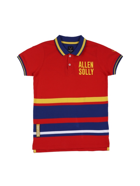 

Allen Solly Junior Boys Red Striped Polo Collar Pure Cotton T-shirt