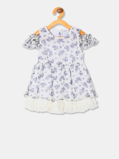 

Donuts Girls White Floral Printed Fit and Flare Dress