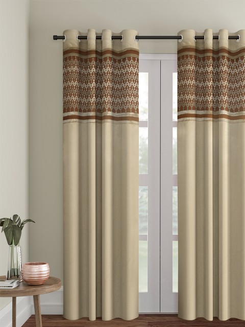 

eyda Beige & Brown Embroidered Single Room Darkening Long Door Curtain
