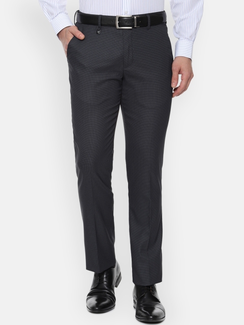 

V Dot Men Grey Skinny Fit Self Design Formal Trousers