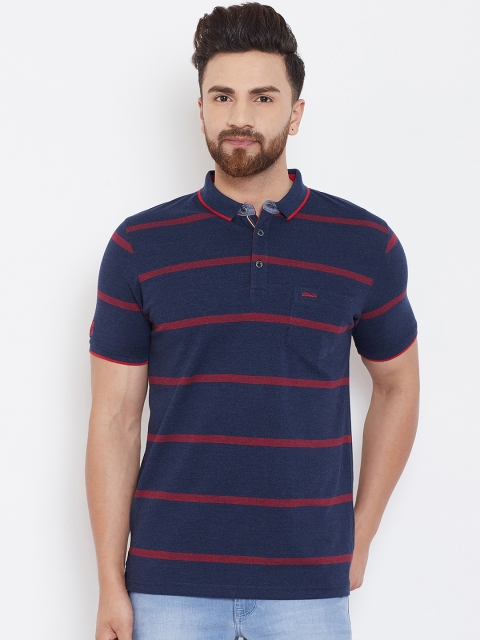 

Adobe Men Navy Blue Striped Polo Collar T-shirt