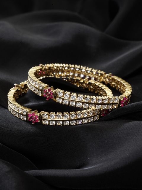 

PANASH Set of 2 White & Pink AD Stone-Studded Gold-Plated Handcrafted Bangles