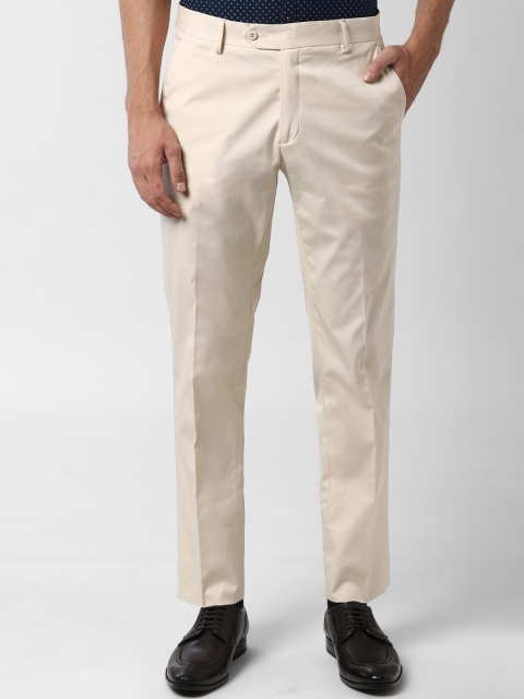 

Peter England Men Cream-Coloured Slim Fit Solid Formal Trousers
