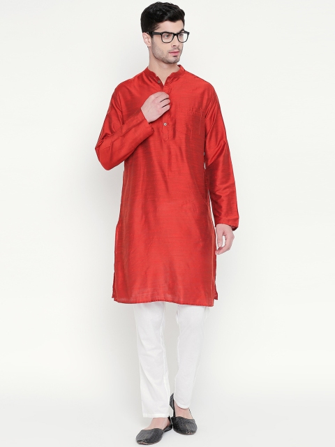 

indus route by Pantaloons Men Rust Red Solid Straight Kurta
