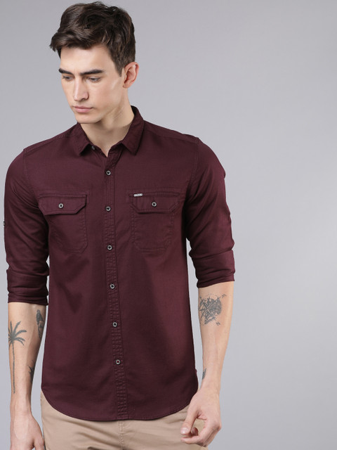 

Ecko Unltd Men Burgundy Slim Fit Solid Casual Shirt