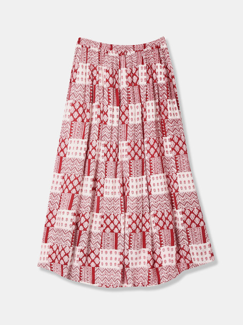 

Cherokee Women Red & Off-White Ethnic Printed High-Low Hem Midi Skirt