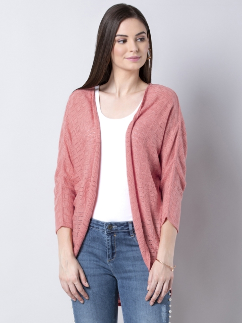 

FabAlley Women Pink Solid Open Front Sweater Shrug
