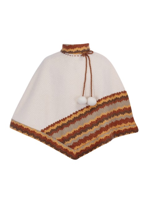 

CUTECUMBER Girls White Striped Poncho Sweater