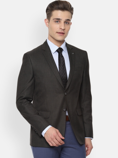 

Van Heusen Men Charcoal Grey Self-Design Single-Breasted Slim-Fit Blazer