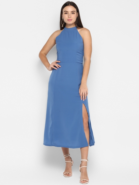 

MIAMINX Women Blue Solid Fit and Flare Dress