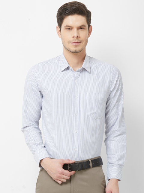

Solemio Men White & Blue Regular Fit Striped Formal Shirt
