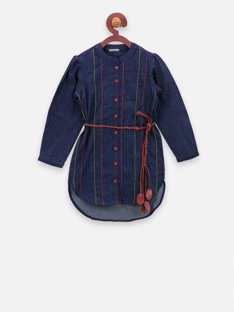 

LilPicks Girls Navy Blue Striped Shirt Dress