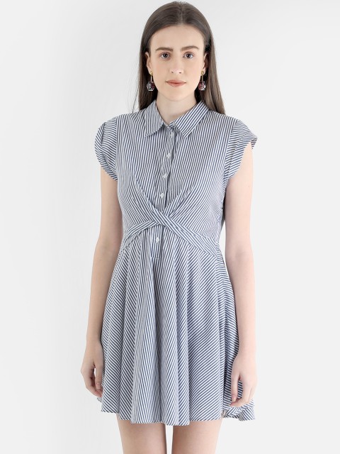 

COVER STORY Women Grey & White Striped Shirt Dress