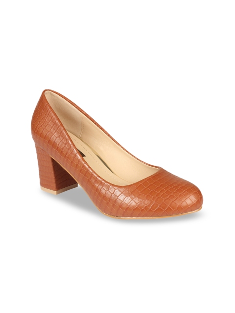 

Flat n Heels Women Tan Brown Croc Skin Textured Block Heels