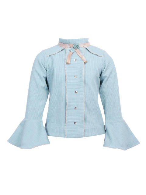 

CUTECUMBER Girls Turquoise Blue Self Design Top