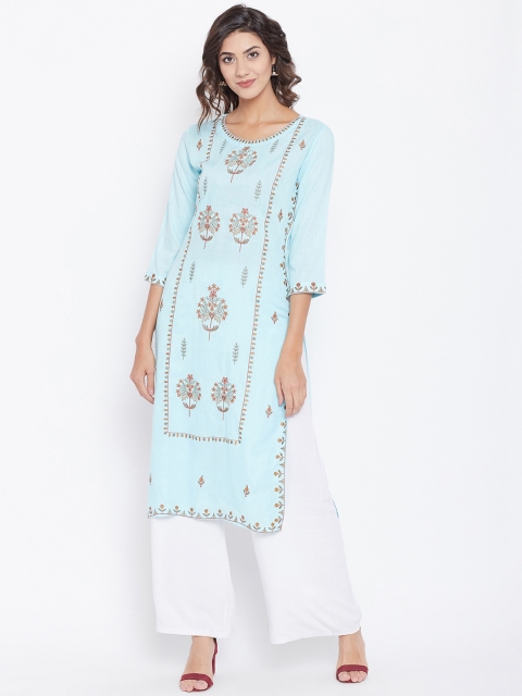 

Prakhya Women Blue Embroidered Straight Kurta