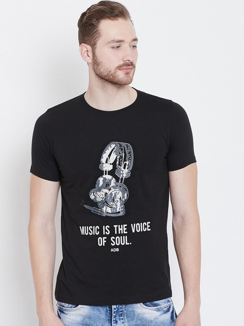 

Adobe Men Black Printed Round Neck T-shirt