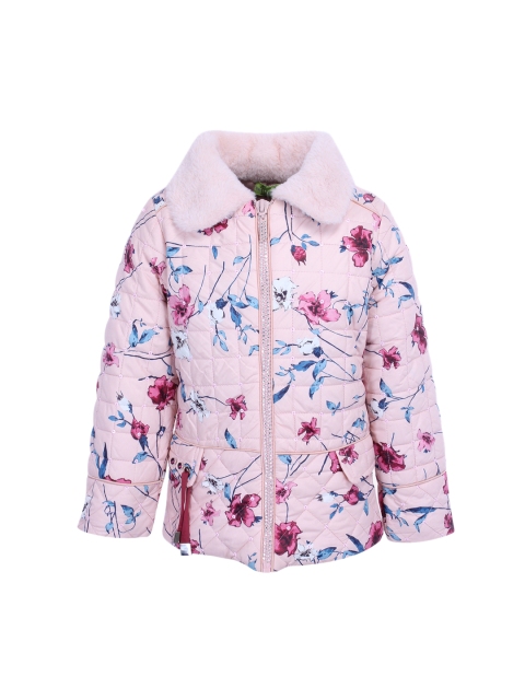 

CUTECUMBER Girls Pink & Blue Floral Printed Quilted Jacket