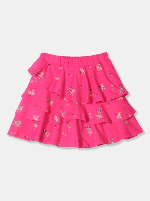 

Cherokee Girls Pink Printed Tiered Pure Cotton Skirt