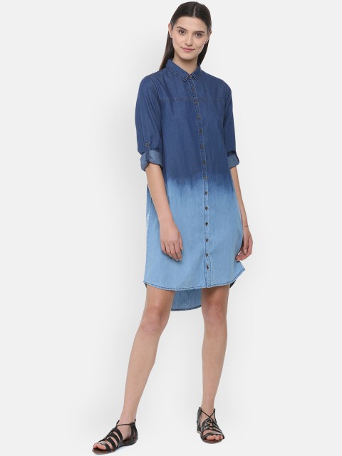 

People Women Blue Colourblocked Shirt Dress