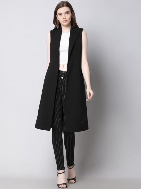

FabAlley Women Black Solid Knee-Length Duster Coat