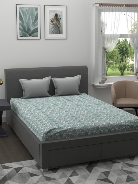 

Trident Blue & Grey Floral 210 TC Cotton 1 King Bedsheet with 2 Pillow Covers