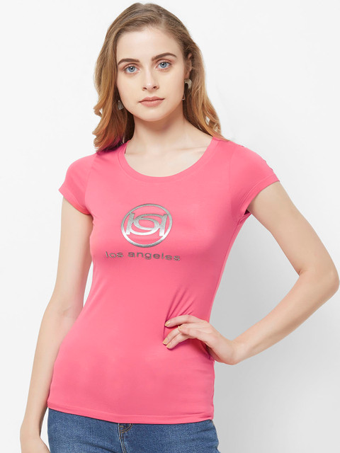 

bebe Women Pink Printed Round Neck T-shirt