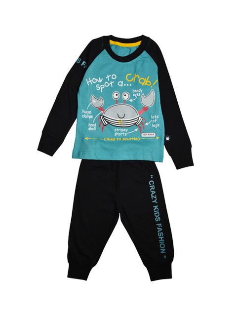 

CRAZYPENGUIN Boys Blue & Black Printed T-shirt with Pyjamas