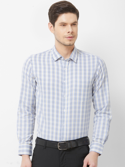 

Solemio Men White & Blue Regular Fit Checked Formal Shirt