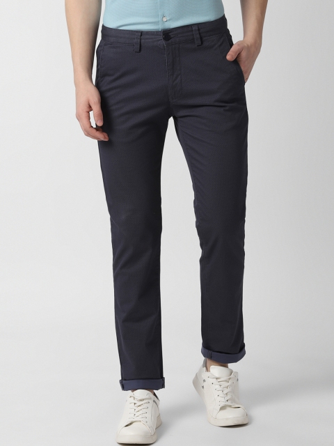 

Peter England Casuals Men Navy Blue & Grey Slim Fit Self Design Regular Trousers