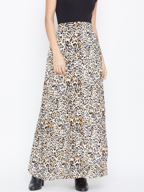 

Zastraa Off-White & Black Animal Print Maxi Skirt