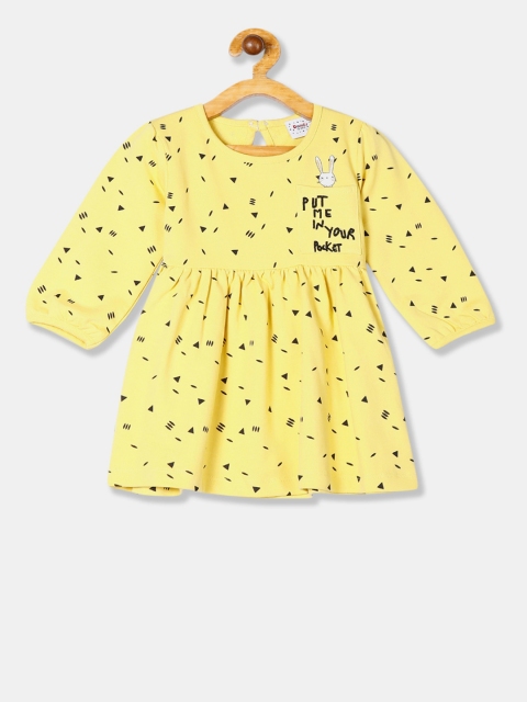 

Donuts Girls Yellow Printed Fit and Flare Dress