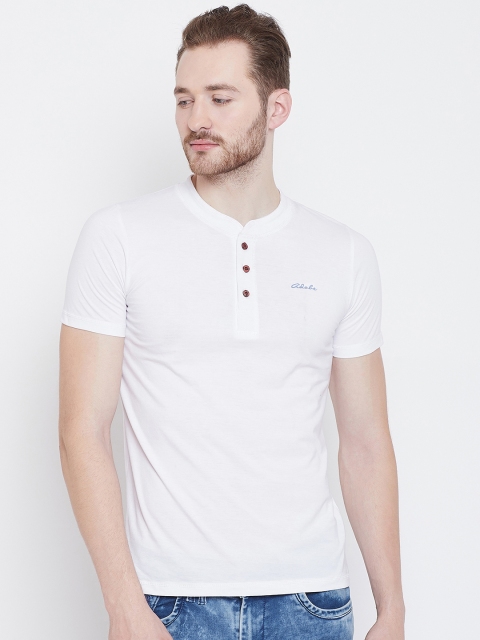 

Adobe Men White Solid Henley Neck T-shirt