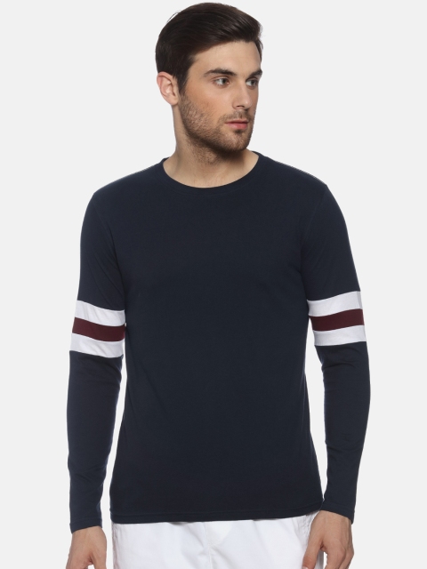 

FIDO DIDO Men Navy Blue Solid Slim Fit Round Neck T-shirt