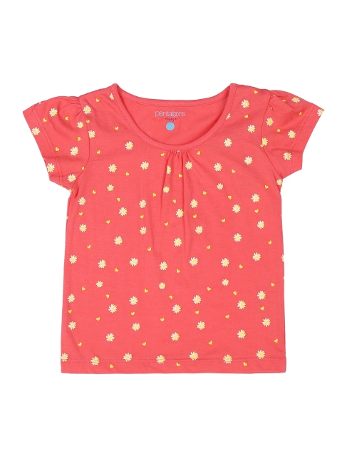 

Pantaloons Baby Girls Coral Pink Printed Round Neck T-shirt
