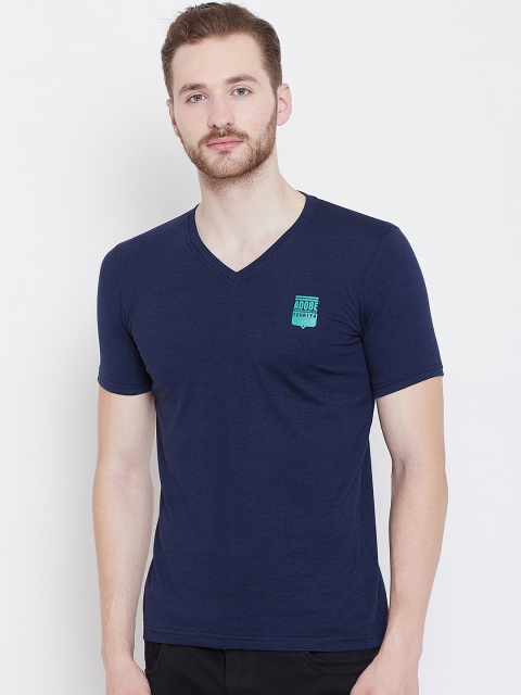 

Adobe Men Navy Blue Solid V-Neck T-shirt