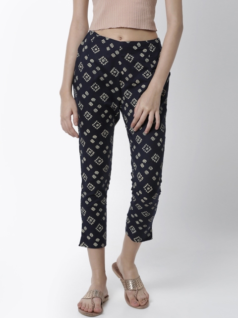 

De Moza Women Navy Blue & White Skinny Fit Printed Cigarette Trousers