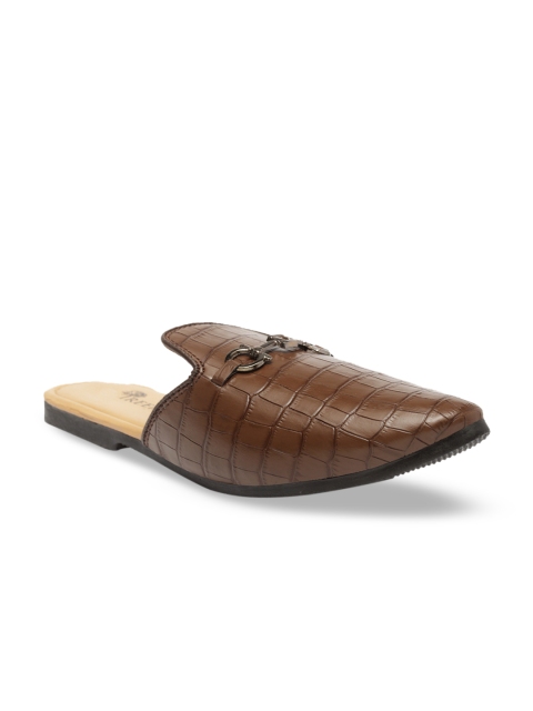 

TREEMODA Men Brown Croc Textured Massage Footbed Mules