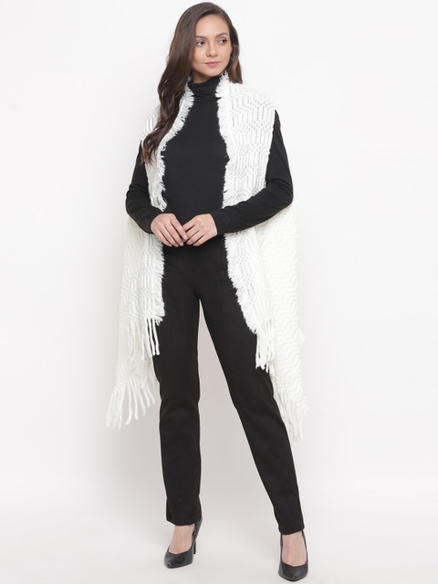 

HK colours of fashion Women Off-White Solid Front-Open Longline Sweater